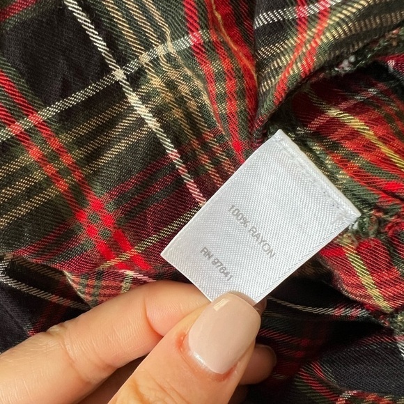 J JILL Button Down Long Sleeve Christmas Holiday Plaid Red Shirt Sz L - Picture 5 of 7